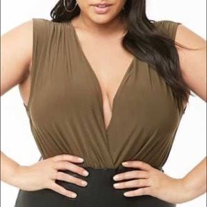 NEW! Forever 21 + Olive Green Surplice Bodysuit